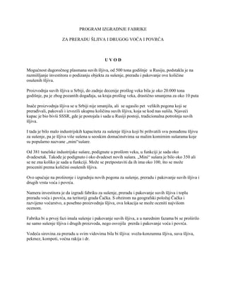 Biznis plan – Program za izradu fabrike za preradu sljiva i drugog voca
