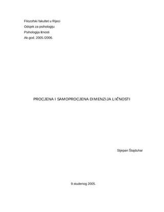 Procjena i samoprocjena dimenzija ličnosti