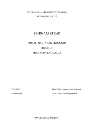 Pojam i nastanak ekologije