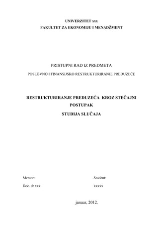 Restrukturiranje preduzeca putem stecaja