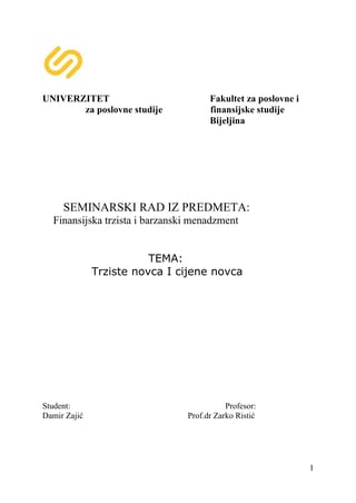 Trziste novca i cijena novca