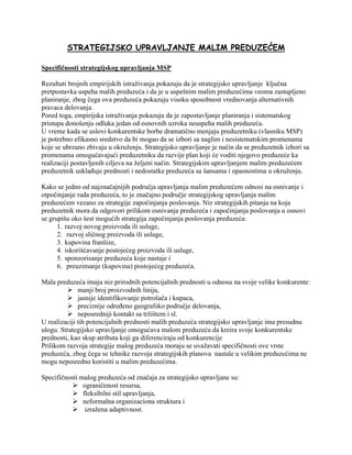 Strategijsko upravljanje malim preduzećem