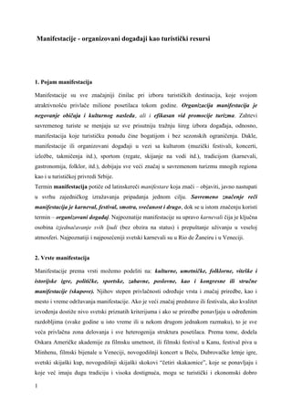 Manifestacije – organizovani događaji kao turistički resursi