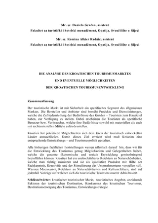 Analiza hrvatskog turističkog tržišta