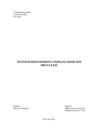 Investicioni fondovi i poslovi koje oni obavljaju
