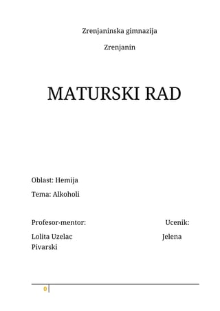Alkoholi: maturski rad iz hemije
