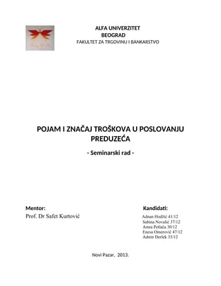 Pojam i znacaj troskova u poslovanu preduzećem