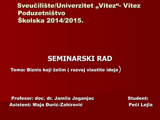 Biznis koji zelim – Razvoj vlastite ideje