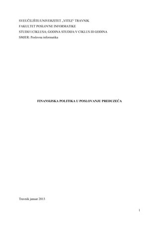 Finansijska politika u poslovanju preduzeća