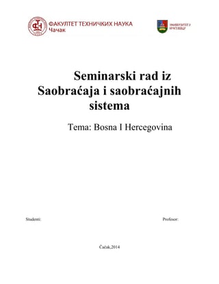 Saobracaj i saobracajni sistemi – Bosna I Hercegovina