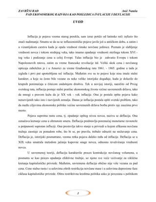 Pad ekonomskog razvoja kao posledica inflacije i deflacije