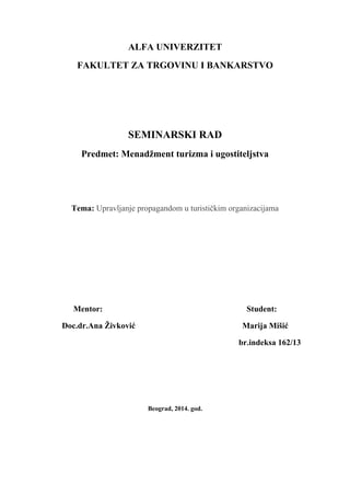 Upravljanje propagandom u turističkim organizacijama