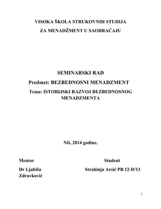 Istorijski razvoj bezbednosnog menadžmenta