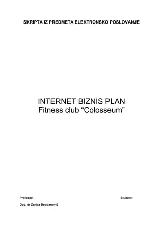 Internet biznis plan – Fitnes klub Coloseum