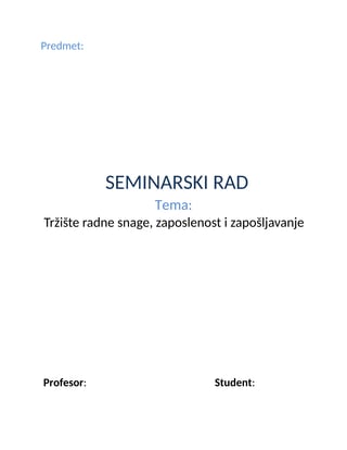 Tržište radne snage, zaposlenost i zapošljavanje