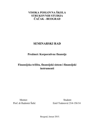 Finansijska tržišta, finansijski sistem i finansijski instrumenti