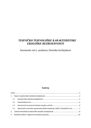 Tehničko tehnološke karakretistike ekološke bezbijednosti