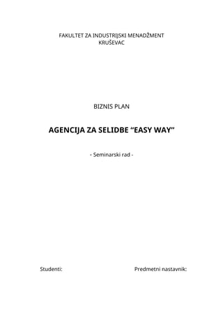 Biznis plan – Agencija za selidbe “EASY WAY”