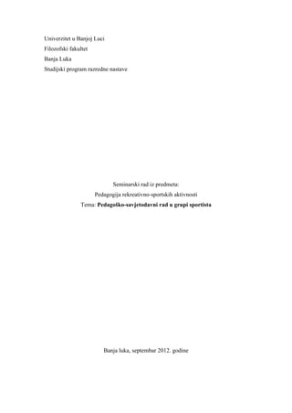 Pedagosko-savjetodavni rad u grupi sportista