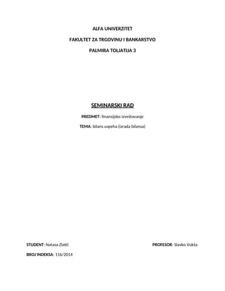 Bilans uspeha (izrada bilansa)