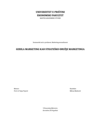 Gerila marketing kao strateško oruđe marketinga