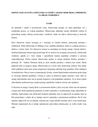 Istrazivanje stavova ispitanika o tome u kojoj meri je skola priprema za brak i porodicu