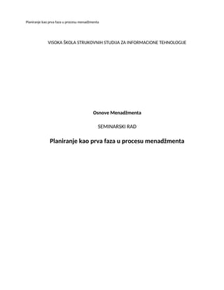 Planiranje kao prva faza menadzmenta
