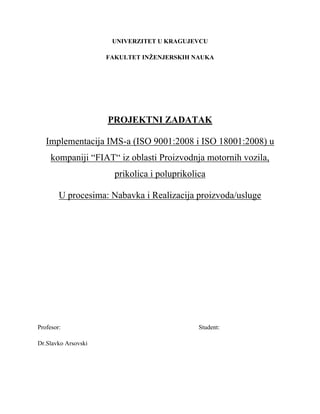 Projektni zadatak – Implementacija IMS-a u kompaniji “FIAT“