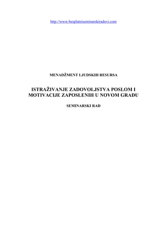 Istrazivanje zadovoljstva poslom i motivacje zaposlenih u novom gradu