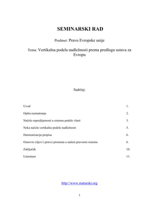 Vertikalna podela nadležnosti prema predlogu ustava za Evropu