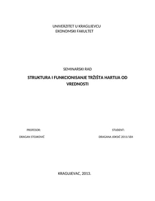 Struktura i funkcionisanje tržišta hartija od vrednosti
