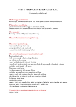 Uvod u metodologiju istraživačkog rada (pitanja i odgovori)