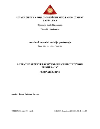 Latentne rezerve i skriveni gubici hipotetičkog primjera “X”