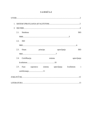 Sistem upravljanja kvalitetom: analiza standarda ISO 9000