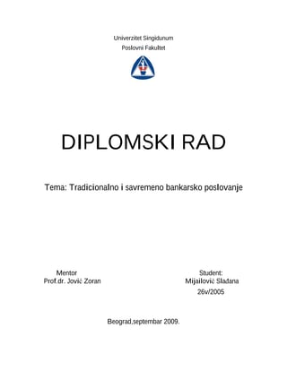 Tradicionalno i savremeno bankarsko poslovanje