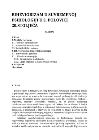 Biheviorizam u suvremenoj psihologiji u drugoj polovici XX veka