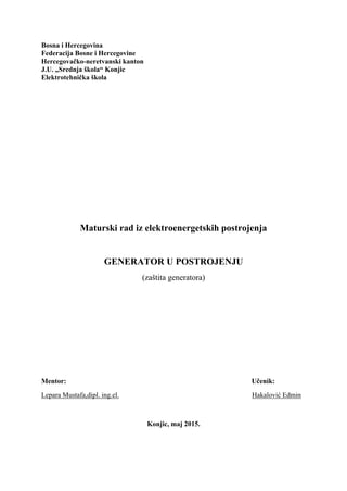 Zaštita generatora u postrojenju