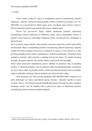 Pritvor prema odredbama ZKP BIH