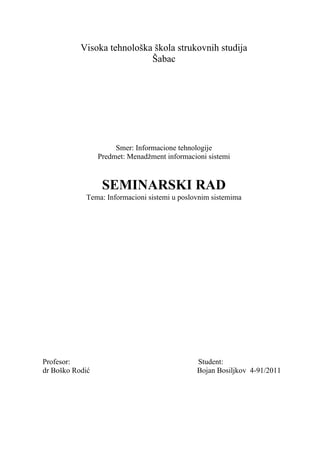 Informacioni sistem u poslovnim sistemima