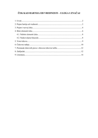 Ček kao hartija od vrednosti – Uloga i značaj