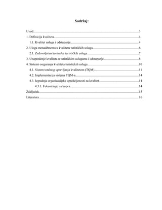 Odstupanje u kvalitetu turistickih usluga