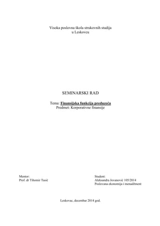 Finansijska funkcija preduzeca