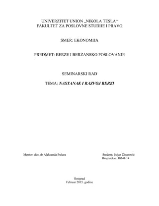 Nastanak i razvoj berzi