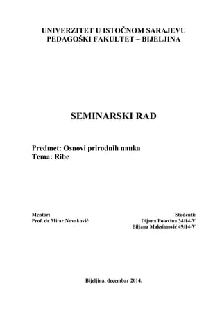 Ribe: anatomija, klasifikacija i značaj