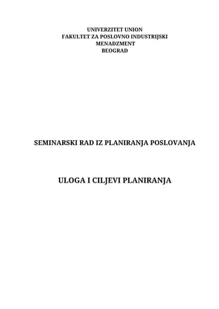 Uloga i ciljevi planiranja