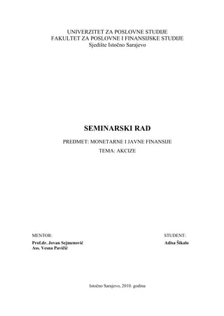 Akcize: seminarski rad