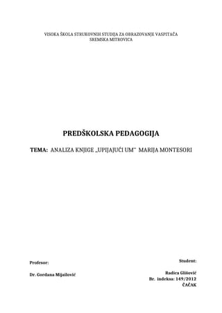 Analiza knjige ,,Upijajući um’’  Marija Montesori