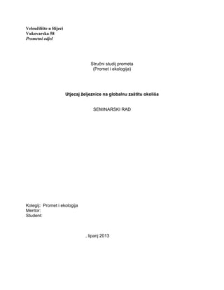 Utjecaj globalizacije i zaštita okoliša na razvoj Željeznice