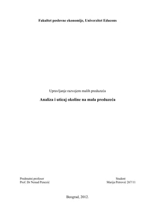 Analiza i uticaj okoline na mala preduzeca