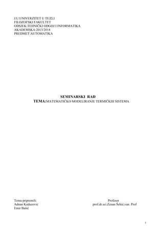 Matematičko modeliranje termičkih sistema